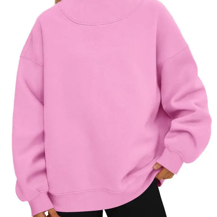 Oversized Mock Neck Top Sweatshirt