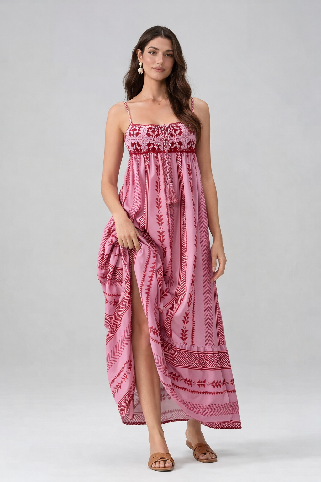 Boho Crochet-Style Patchwork Slip Maxi Dress