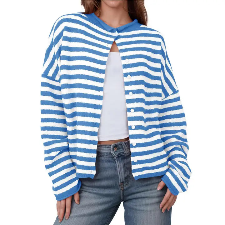 Striped Contrast Color Long Sleeve Cardigan