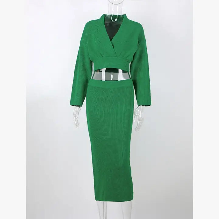 Ribbed Two-Piece Skirt Set with Cropped Top