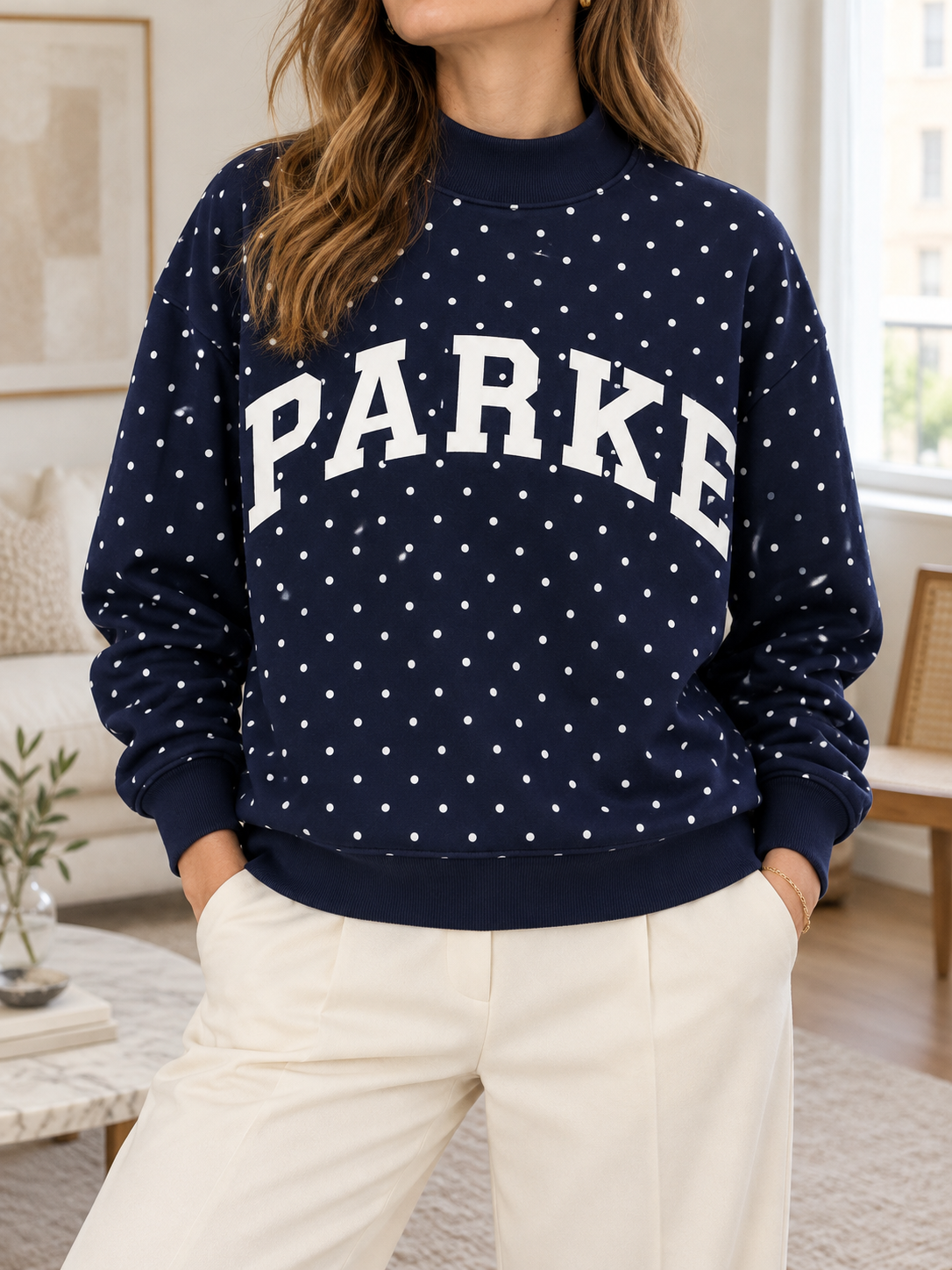 Boutique Letter Mock Neck Relaxed Casual Sweatshirt