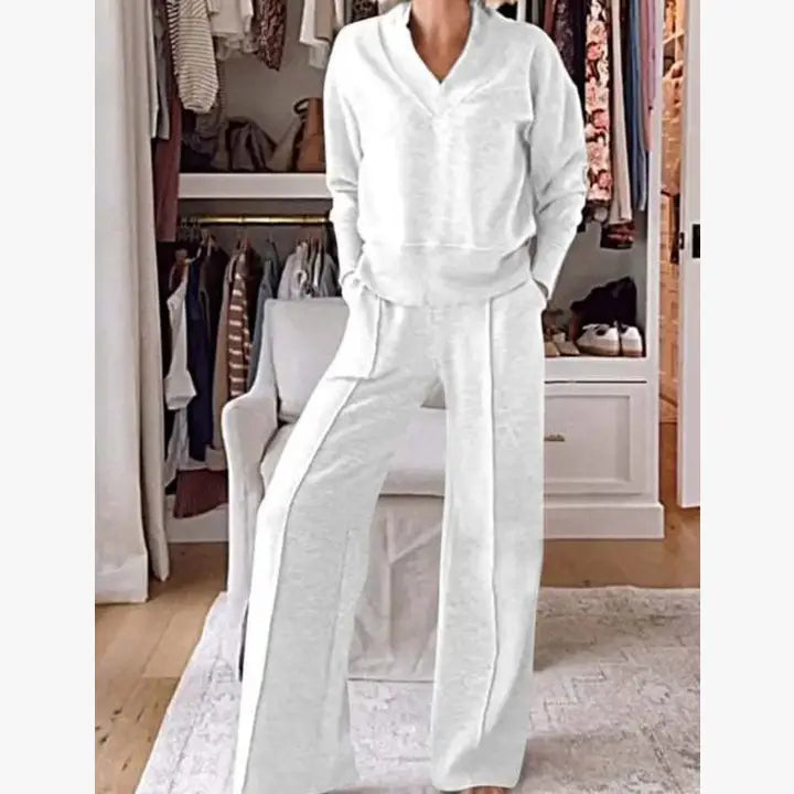 Ribbed Loungewear Set with Wide-Leg Pants