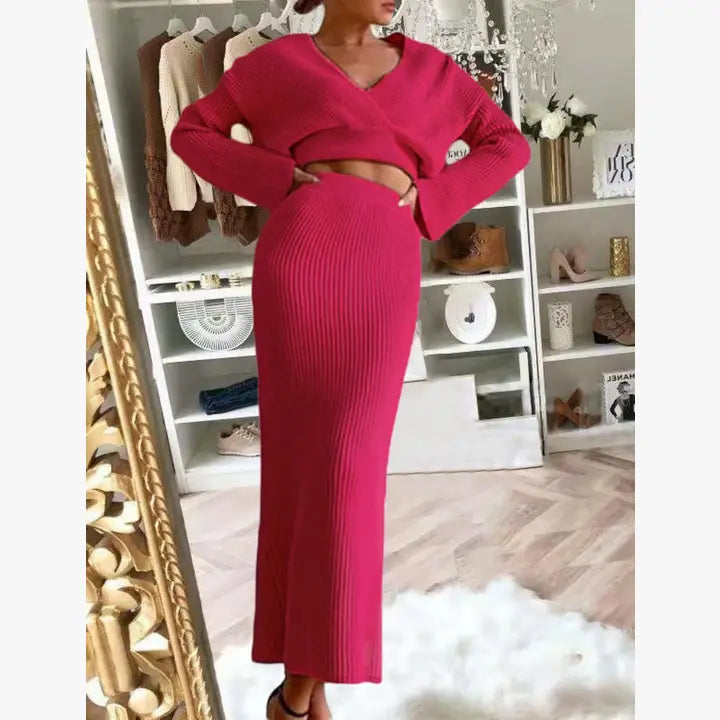 Ribbed Two-Piece Skirt Set with Cropped Top