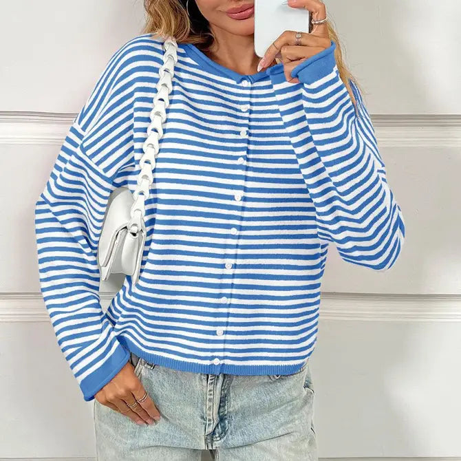 Striped Contrast Color Long Sleeve Cardigan