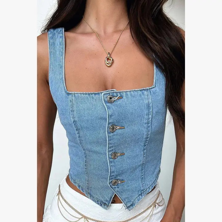 Solid Buttoned Crop Top