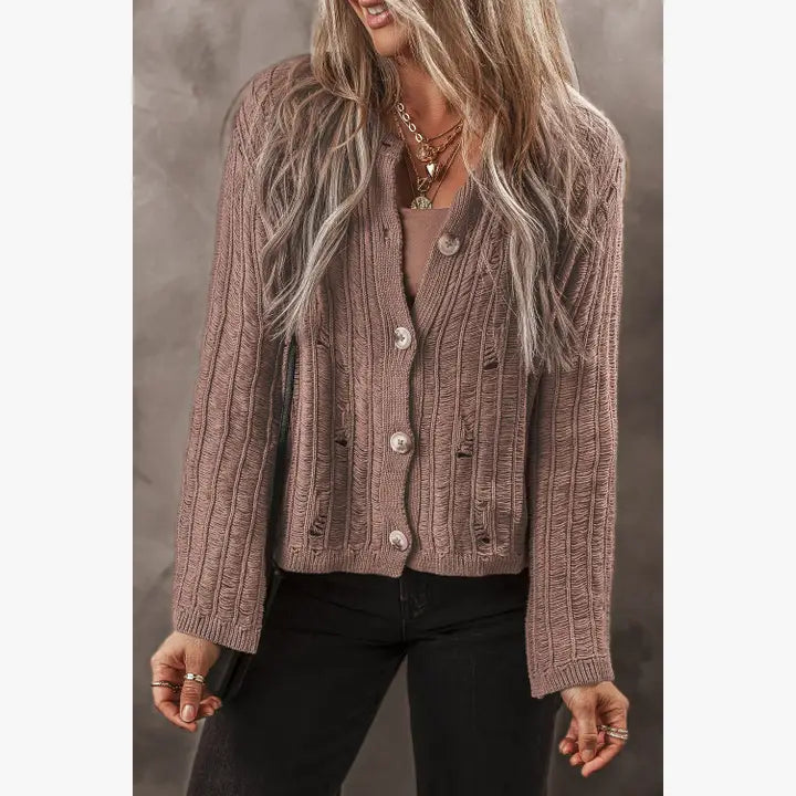 Goat Cut Out Textured Knit Buttoned Cardigan