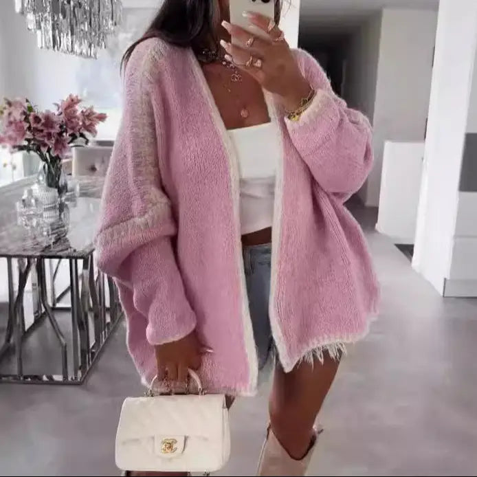 Women’s Solid Color Thick Knit Tweed Cardigan