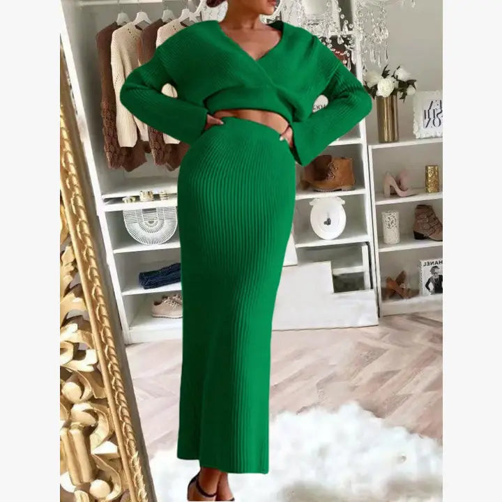 Ribbed Two-Piece Skirt Set with Cropped Top