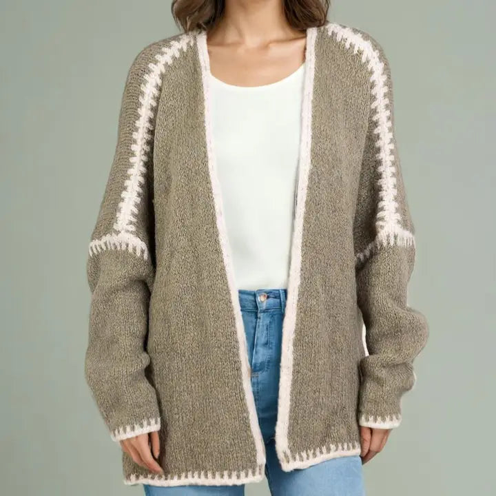 Women’s Solid Color Thick Knit Tweed Cardigan