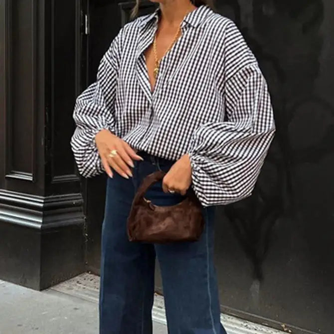 Puff Sleeve Gingham Top