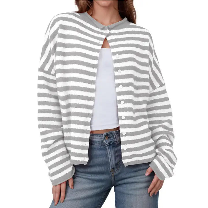 Striped Contrast Color Long Sleeve Cardigan