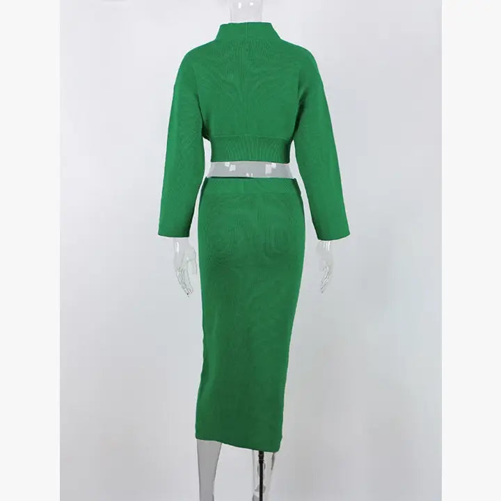 Ribbed Two-Piece Skirt Set with Cropped Top