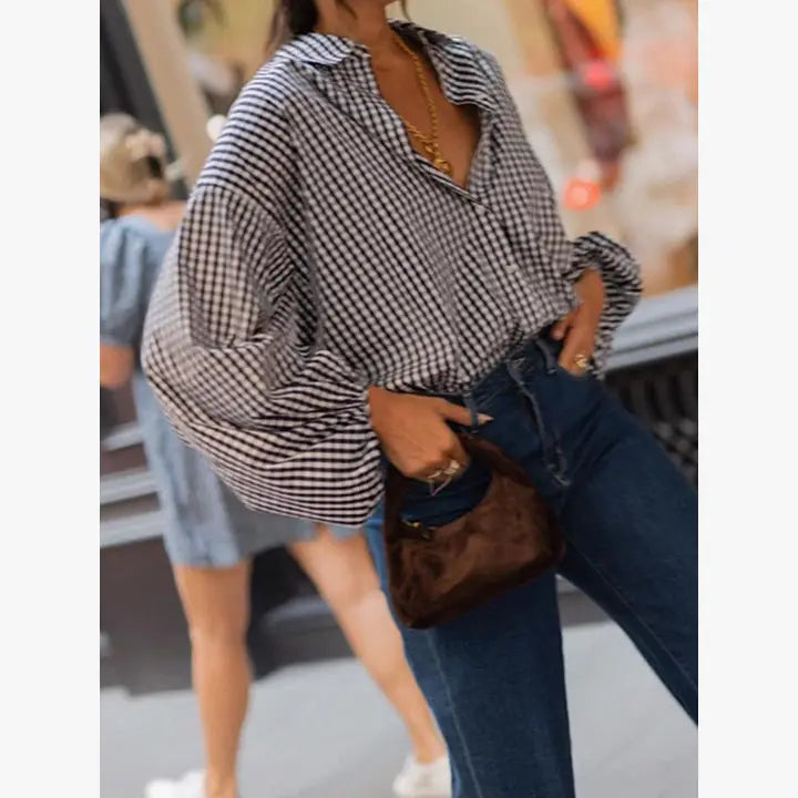 Puff Sleeve Gingham Top