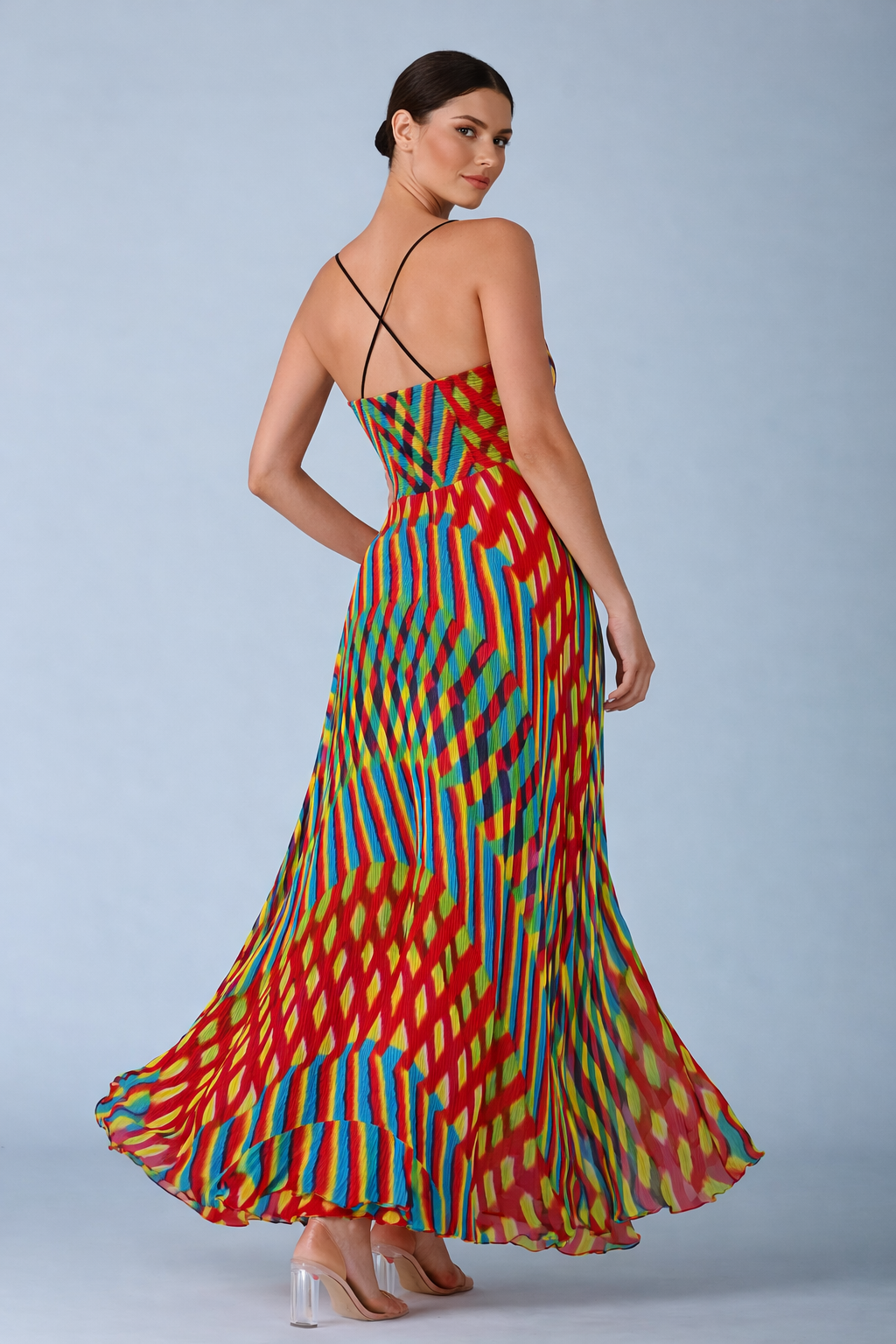 Painterly Abstract Backless A-Line Maxi Dress