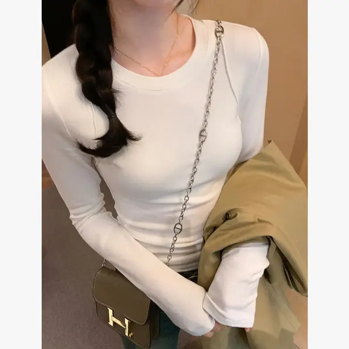 Fitted Crew Neck Long Sleeve T-Shirt