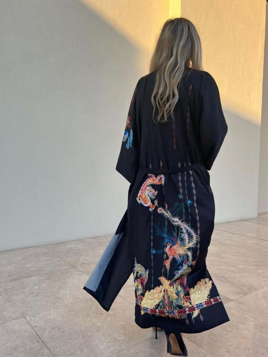 Dragon Theme Robe Dragon Silk Robe | Long Bathrobe for Ladies | Women Dressing Gown - Ulivary
