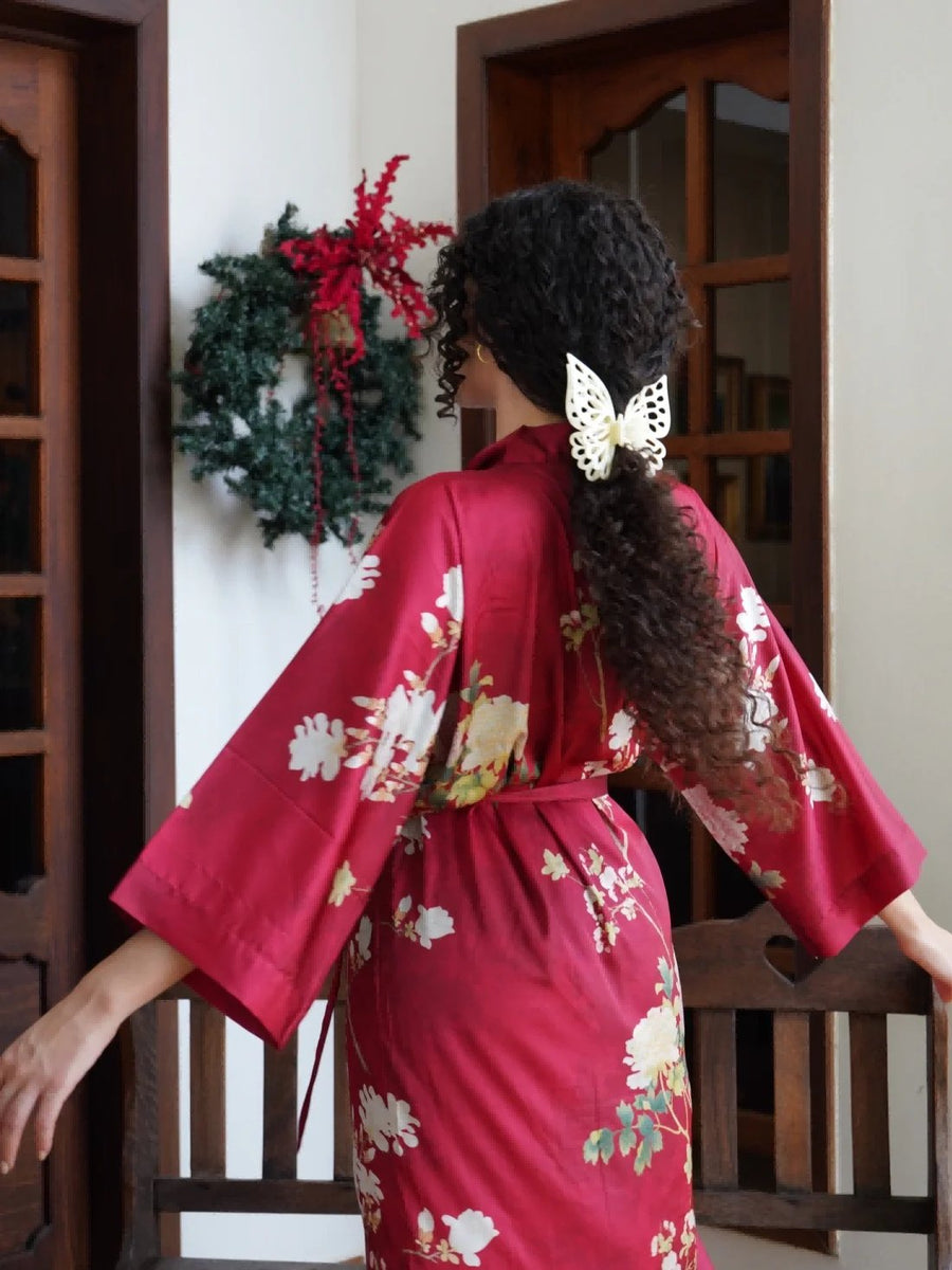 Floral Red Kimono Robe