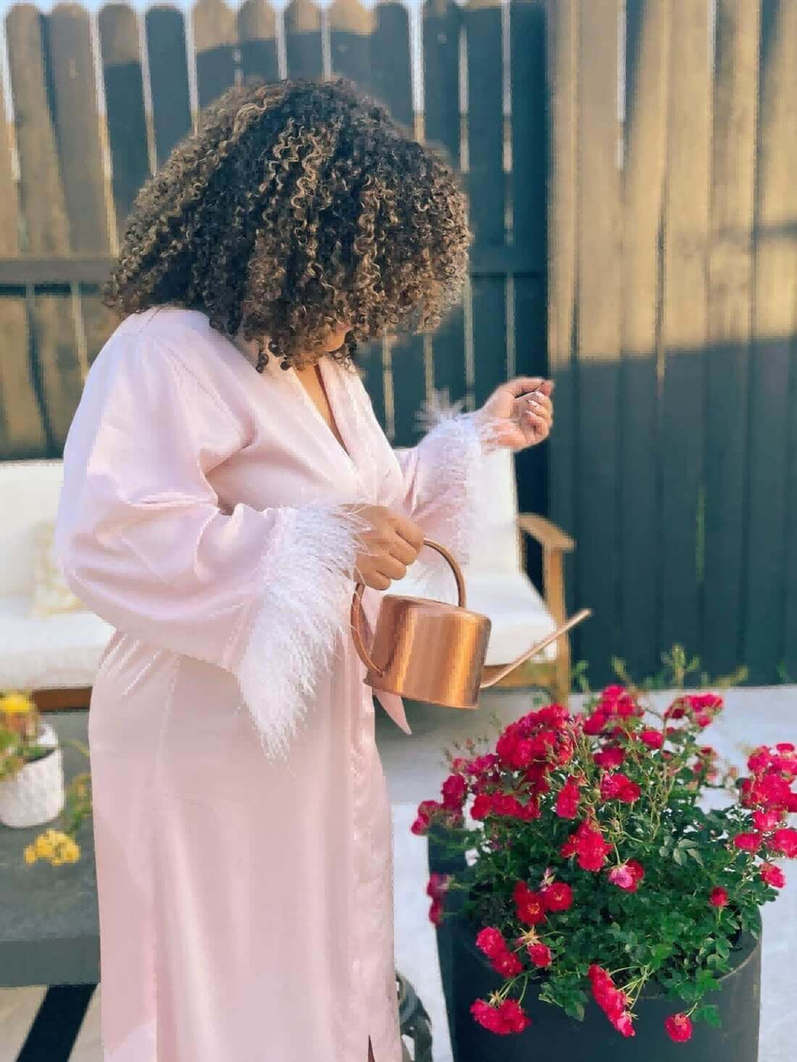 Feather Trim Pink Robe | Robes For Bridal Party | Summer Robes For ...