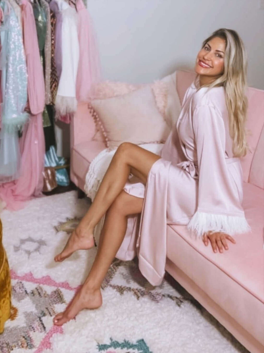 Feather Trim Pink Robe | Robes For Bridal Party | Summer Robes For ...
