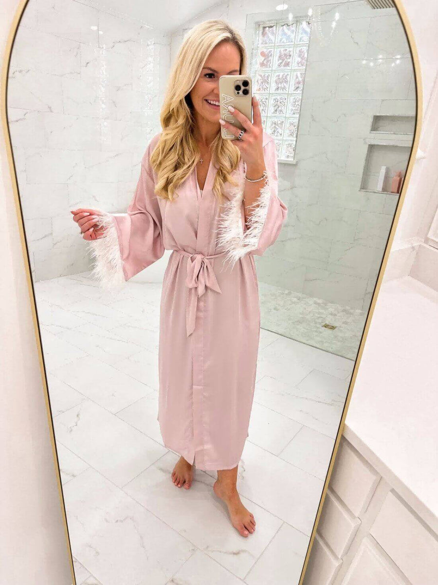 Feather Trim Pink Robe | Robes For Bridal Party | Summer Robes For ...