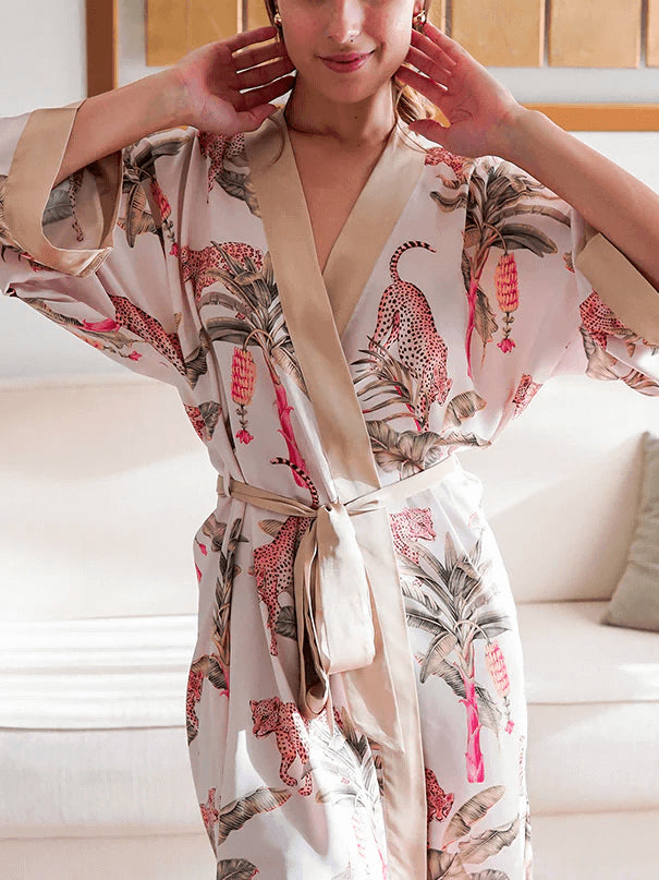 Pink Leopard Robe Pink Leopard Cozy Sleeping Robe | Luxury Kimono Robe for Women - Ulivary