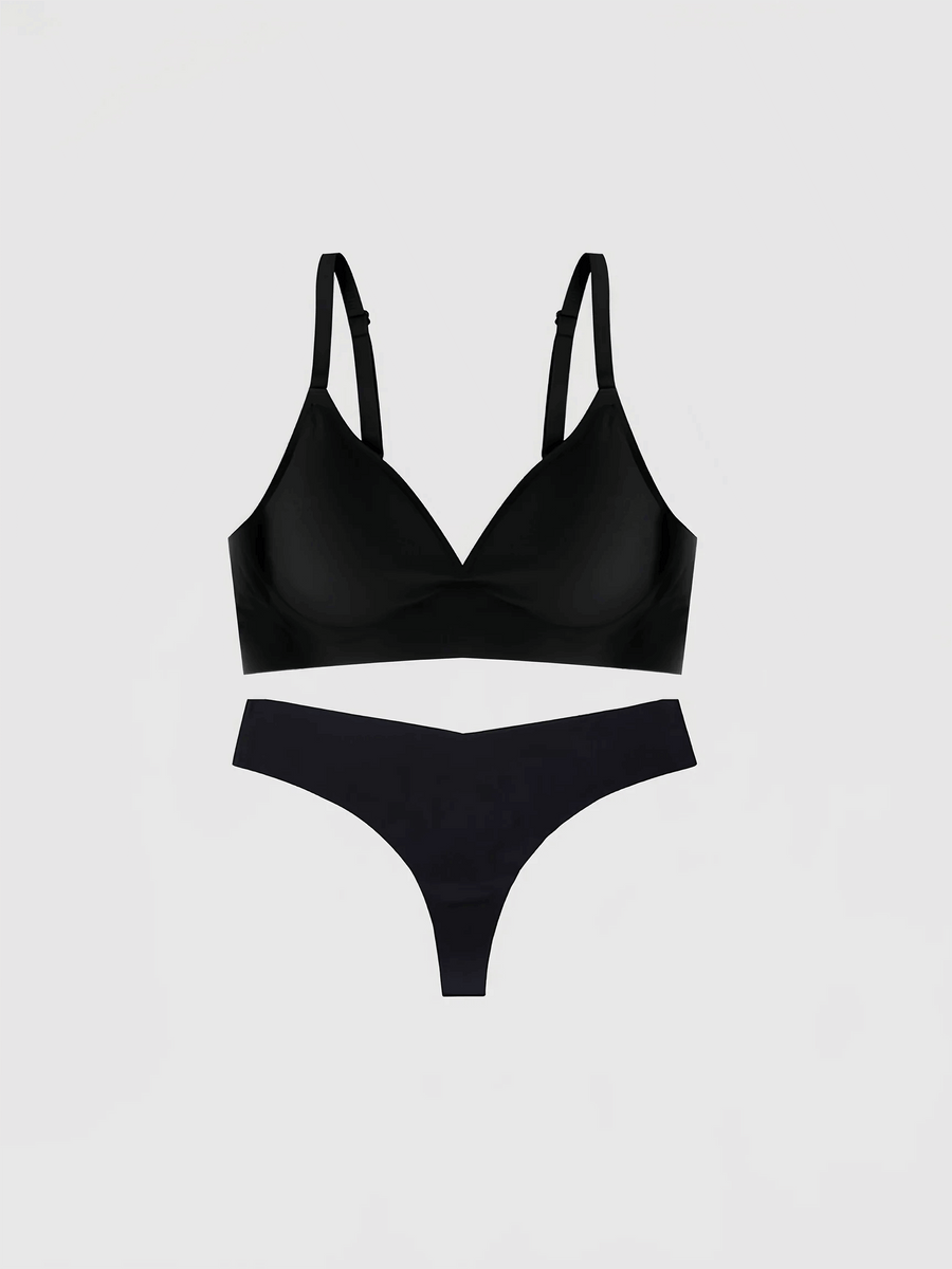 Deep V-Neck Invisibles Seamless Bra and Thong Panty Set – ulivary