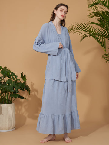Double Gauze Cotton Robe and Dress Pajama Set
