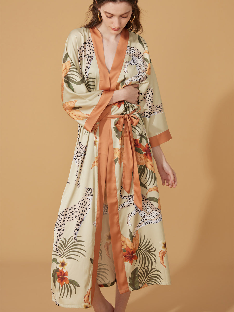 Orange Leopard Kimono Robe