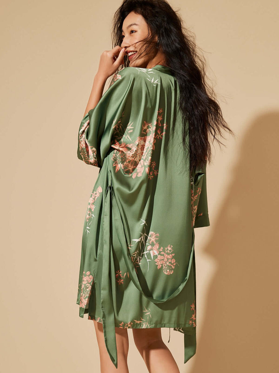 Ulivary Floral Olive Kimono Silk Satin Dressing Gown Short Women - Asian bamboo Olive Dressing Gown One Size Oriental Aesthetic| Ulivary Ulivary Floral Olive Kimono Silk Satin Dressing Gown Short Women - Asian bamboo Olive Dressing Gown One Size Oriental Aesthetic| Ulivary