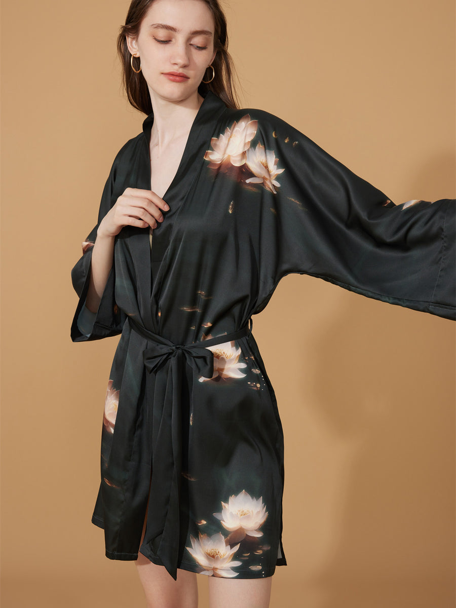 Short Kimono Robe Golden Lotus