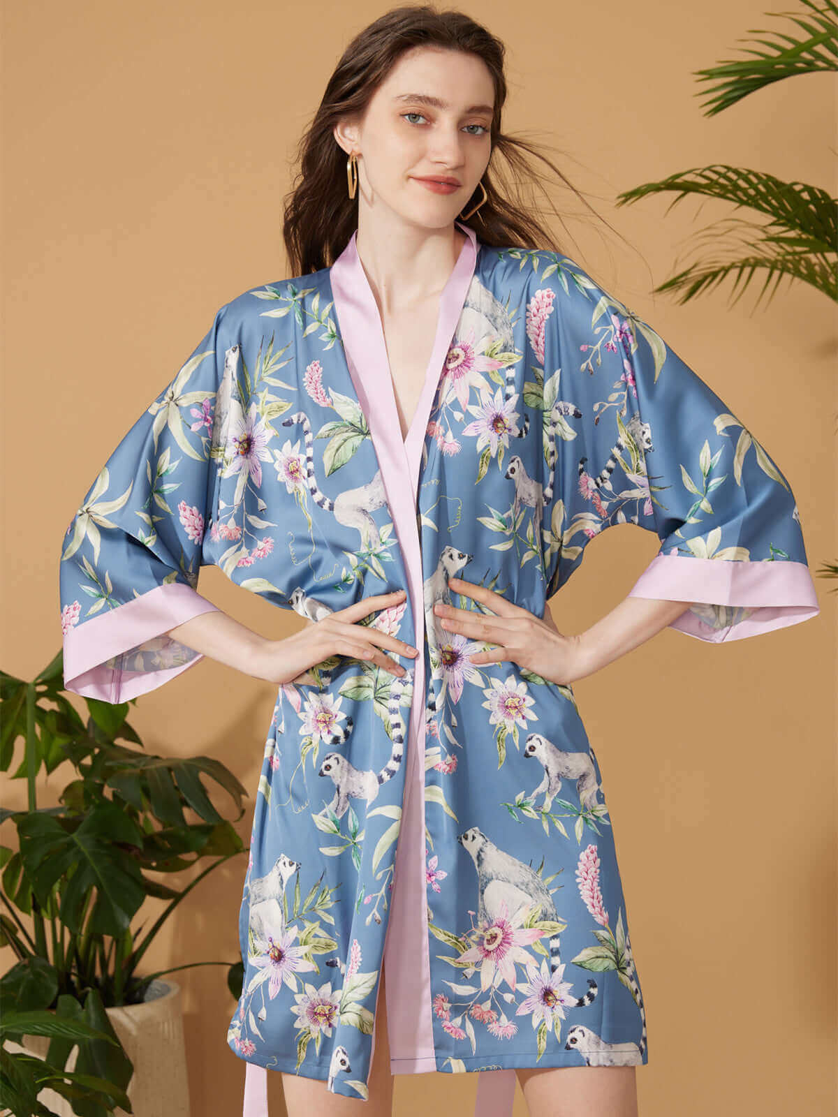 Short Kimono Robe Forest