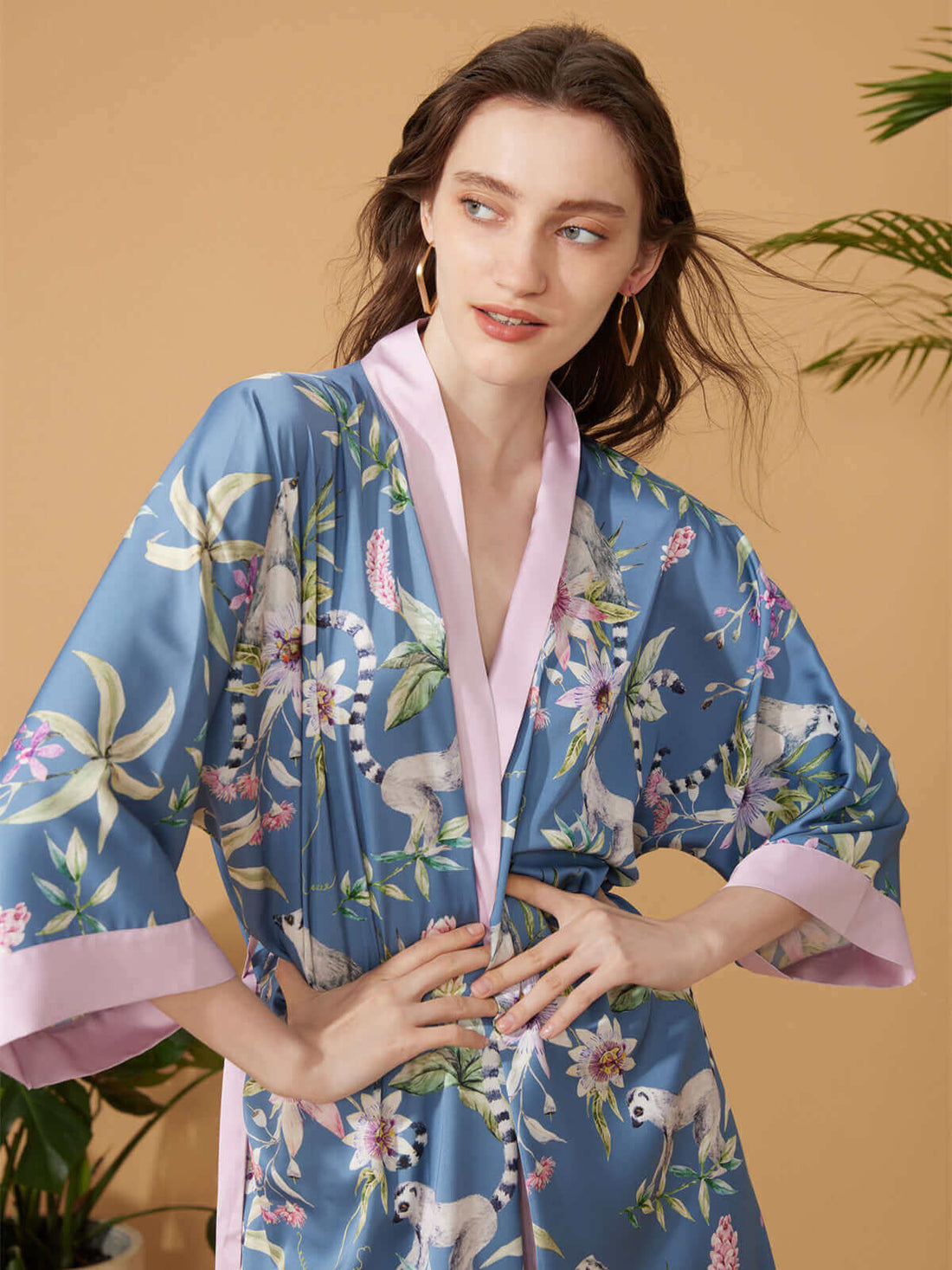 Short Silk Kimono Robe Blue Forest | Luxurious Loungewear, silk ...