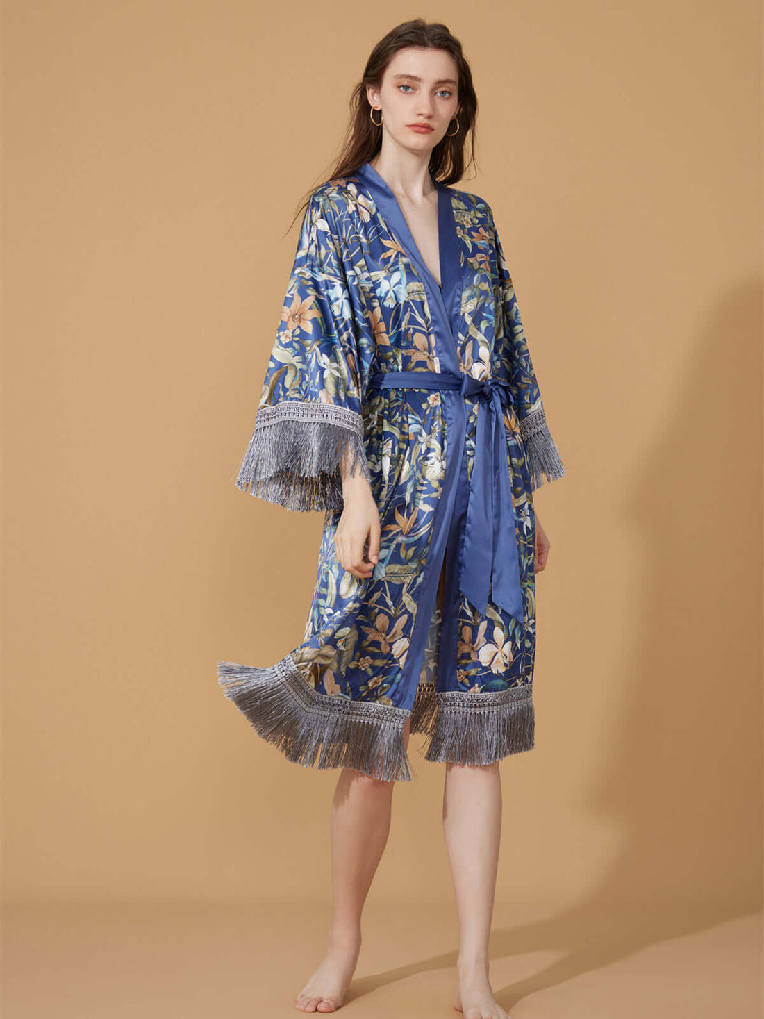 Floral Silk Kimono Robe | Silk Dressing Gown for Women - Ulivary