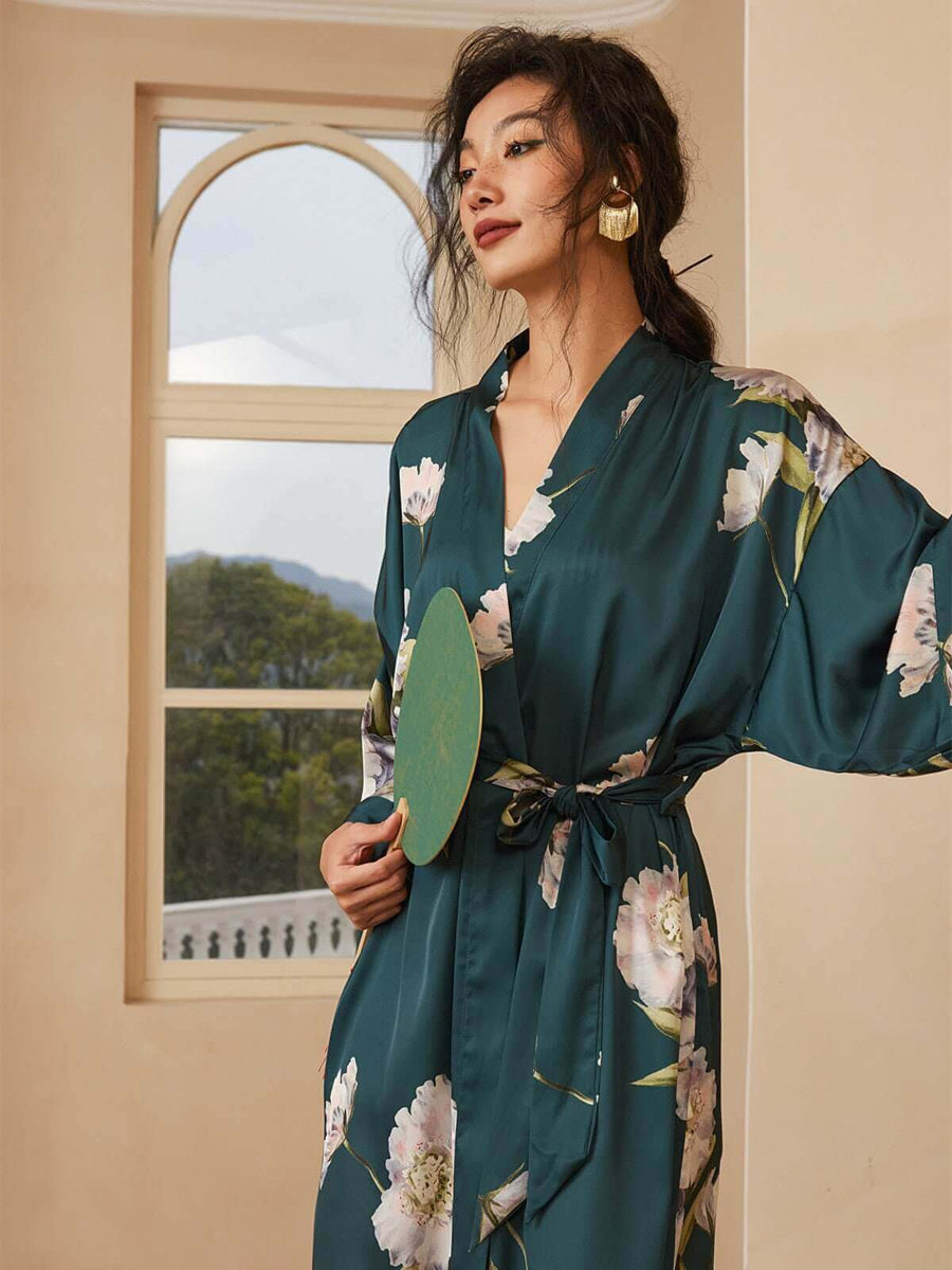 Anemone Charmeuse Kimono Robe Women Vintage Dressing Gown | Ulivary