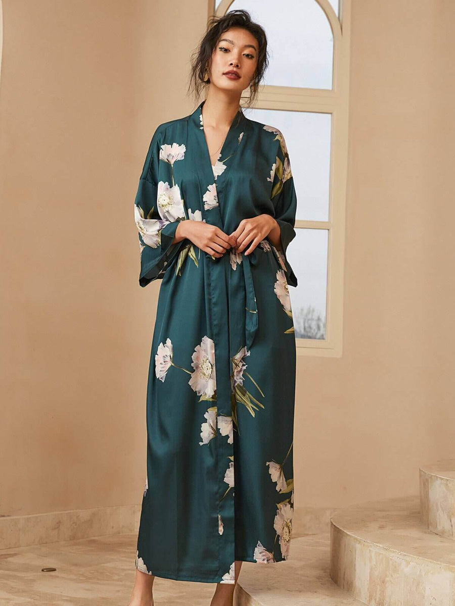 Women's Japanese Kimono Long Silk Robe Floral Prints Green One Size Fits from S to 2XL Birthday Gift Idea Best Women's Gift Ideas | Ulivary Women's Japanese Kimono Long Silk Robe Floral Prints Green One Size Fits from S to 2XL Birthday Gift Idea Best Women's Gift Ideas | Ulivary