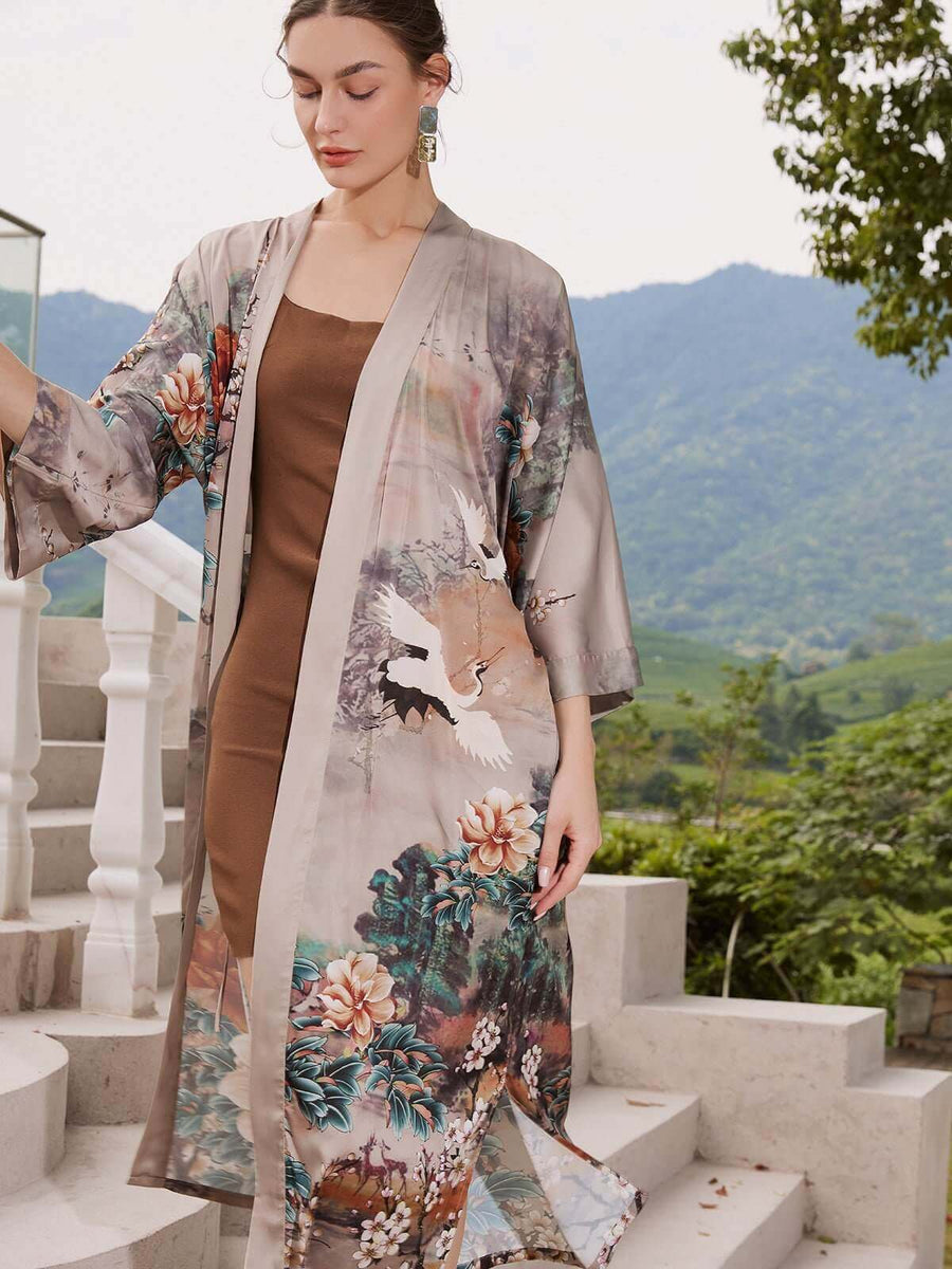 Cherry Blossom Silk Kimono Robe - ulivary