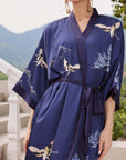 Crane Silk Kimono Robe - ulivary