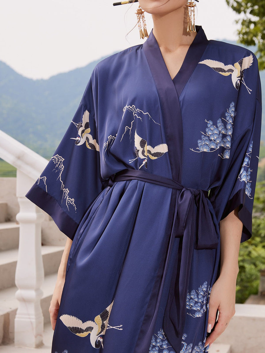 Crane Silk Kimono Robe - ulivary