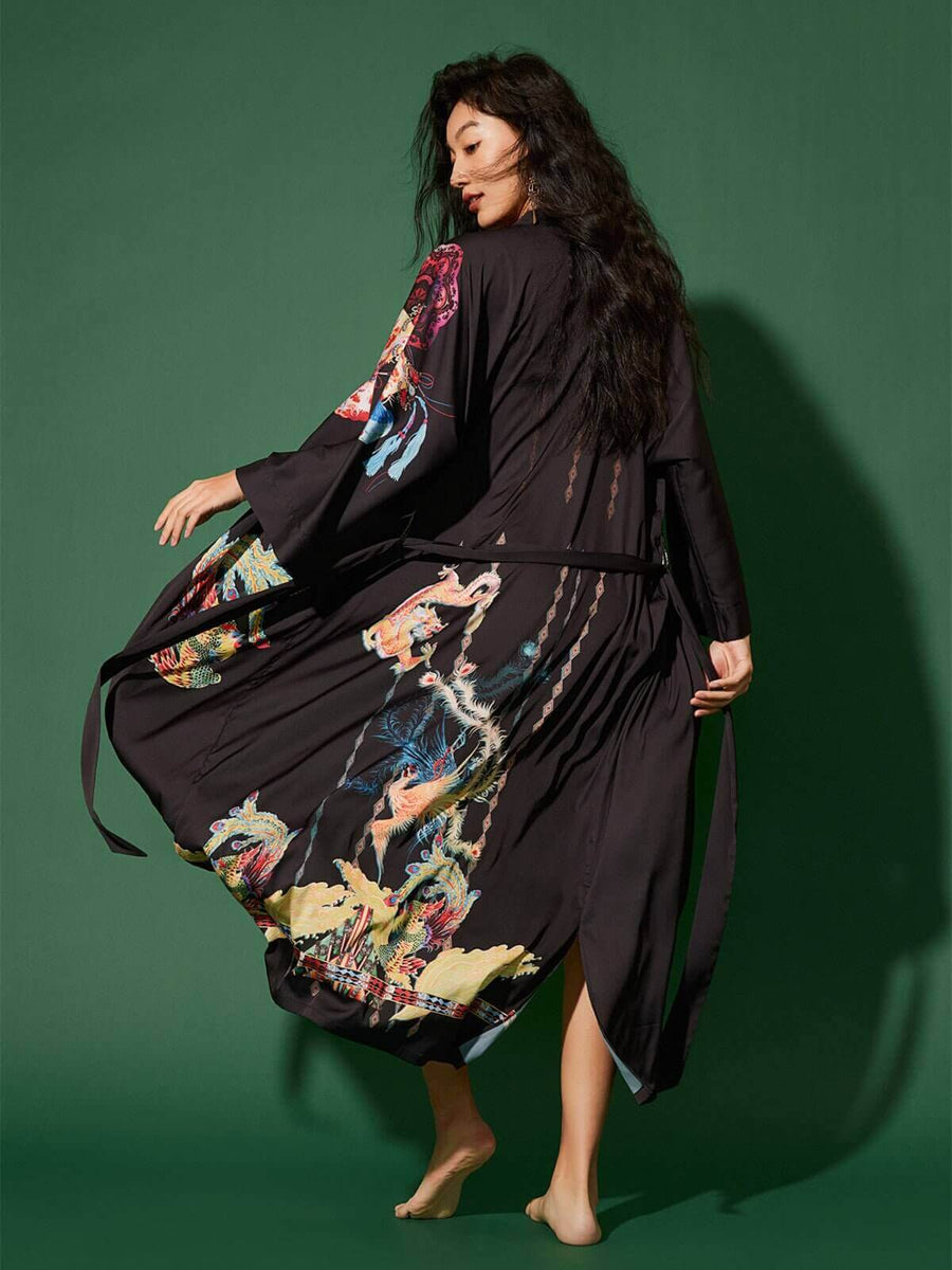 Women's Handpainted Japanese Kimono Silk Robe Long Luxury Dragon Phoenix Dressing Gown One Size Fit Silk Anniversary Gifts Birthday Gift Ideas | Women's Handpainted Japanese Kimono Silk Robe Long Luxury Dragon Phoenix Dressing Gown One Size Fit Silk Anniversary Gifts Birthday Gift Ideas |