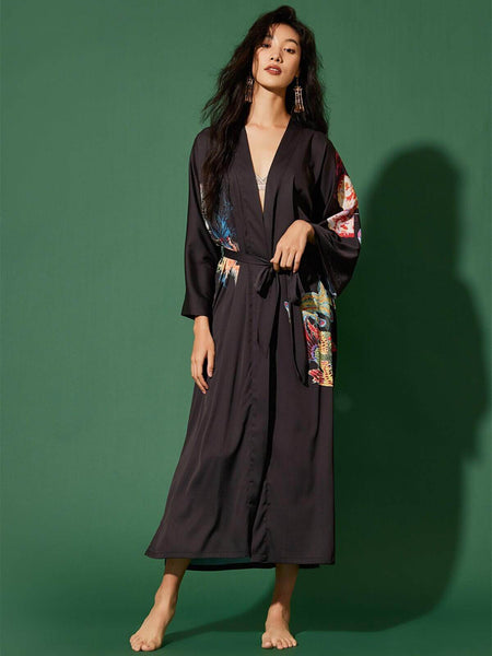 SHOOLIN Printed Kimono Robe Long Bathrobe For Women| Women Cotton Kimono  Robe Long - Floral| 3/4 Sleeve Kimono For Women, Blue
