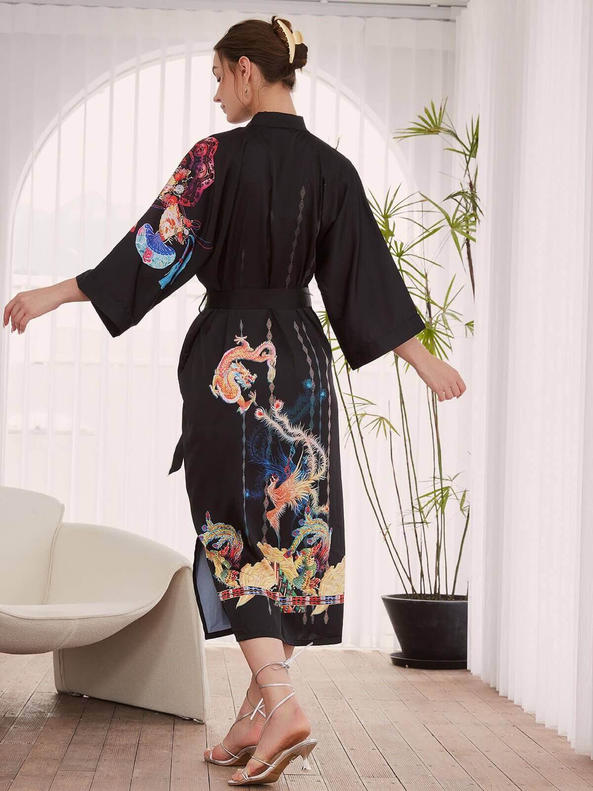 Dragon Theme Robe Dragon Silk Robe | Long Bathrobe for Ladies | Women Dressing Gown - Ulivary