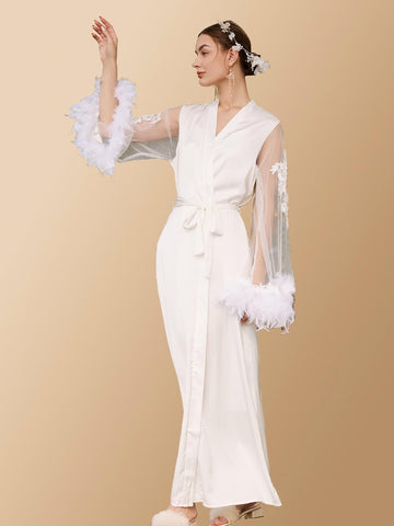 Feather Lace Robe White - ulivary