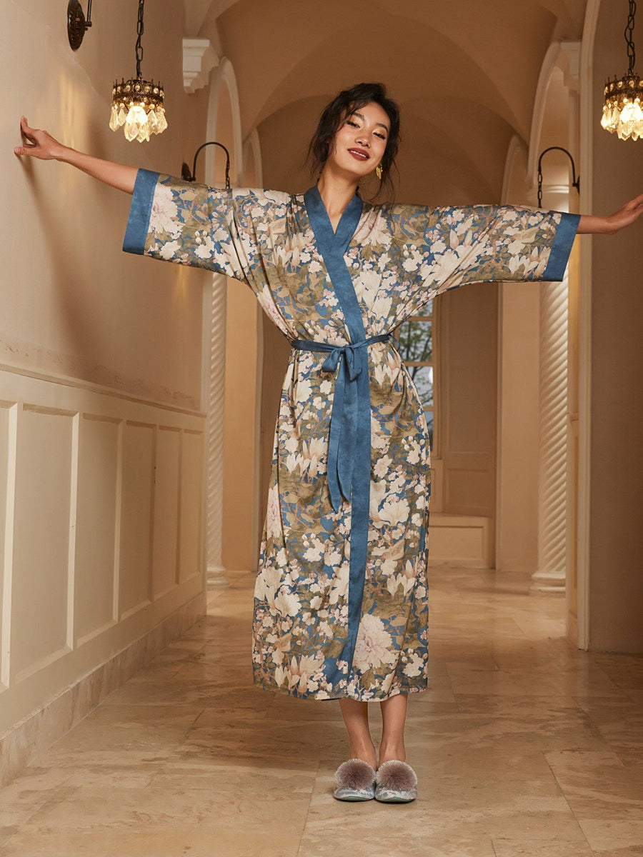Floral Blue Kimono Robe - ulivary