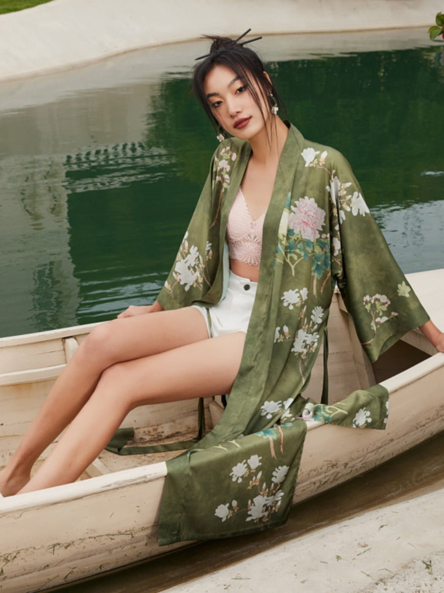 Floral Olive Kimono Robe - ulivary