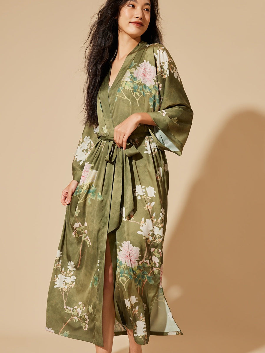 Floral Olive Kimono Robe - ulivary
