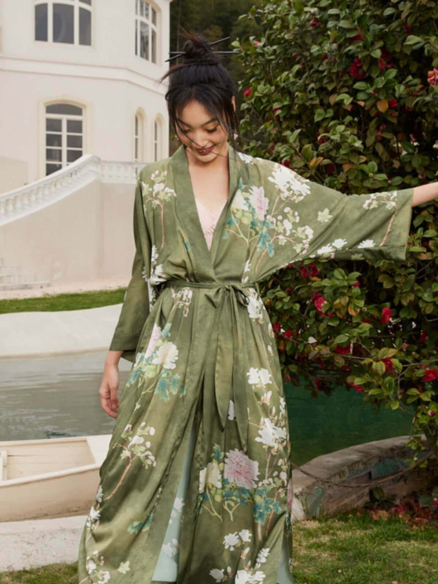 Floral Green Kimono Dressing Gown | Best Bathrobe For Women - Ulivary Floral Green Kimono Dressing Gown | Best Bathrobe For Women - Ulivary