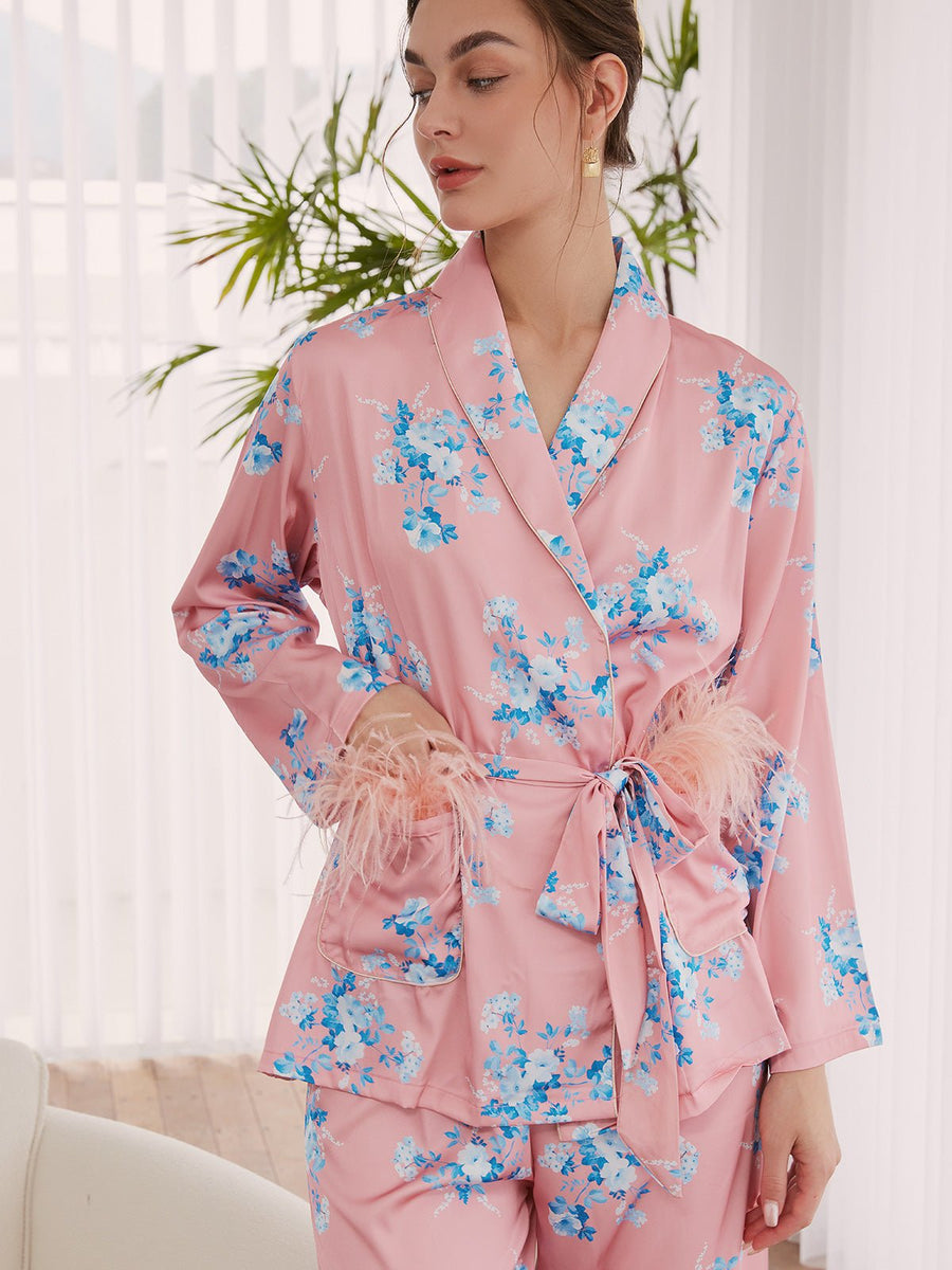 Floral Silk Pajama Set 2 Pcs - ulivary