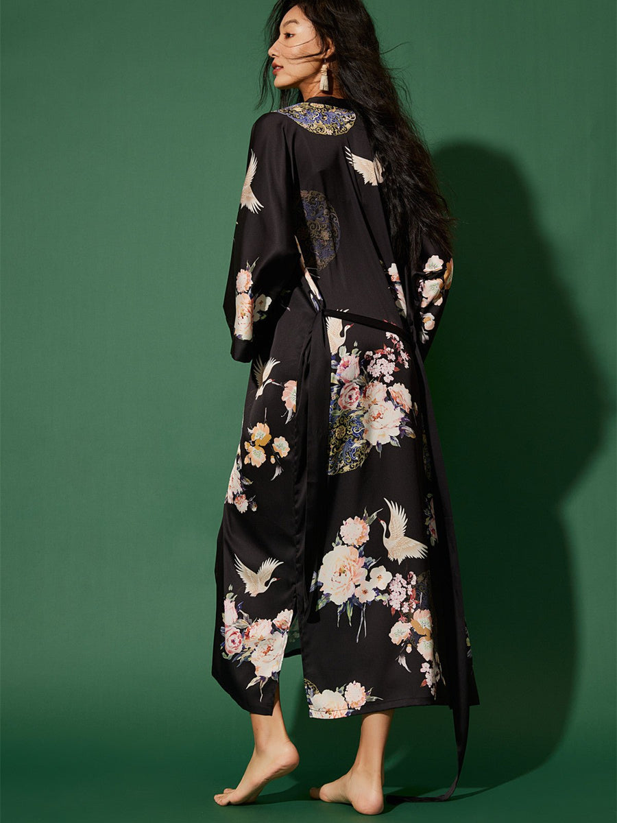 Garden Black Kimono Robe - ulivary