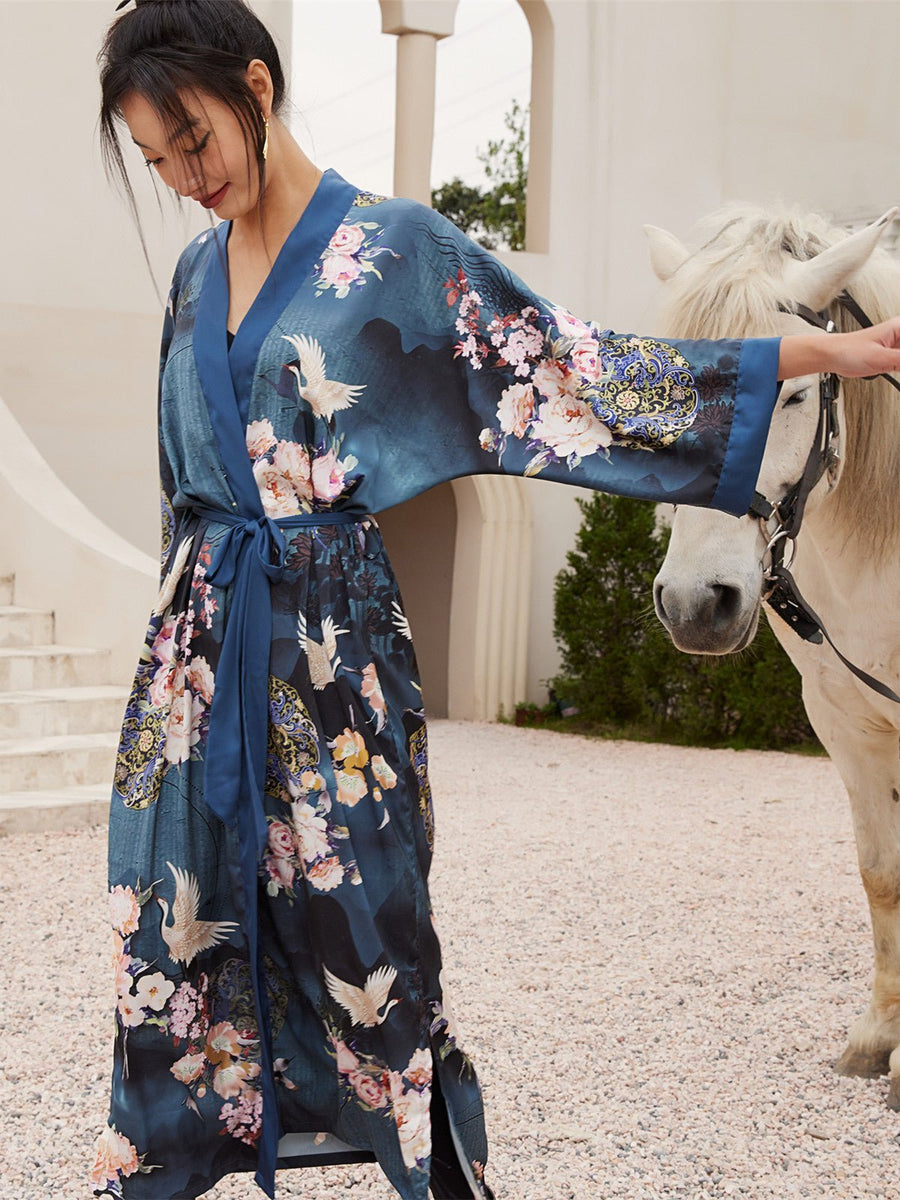 Garden Blue Kimono Robe - ulivary
