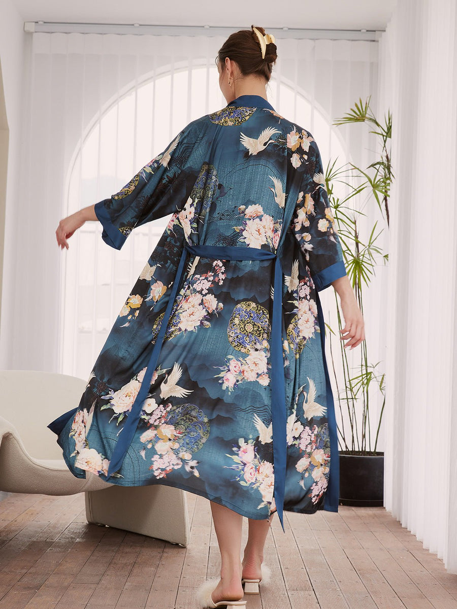Garden & Crane Silk Kimono Robe - ulivary